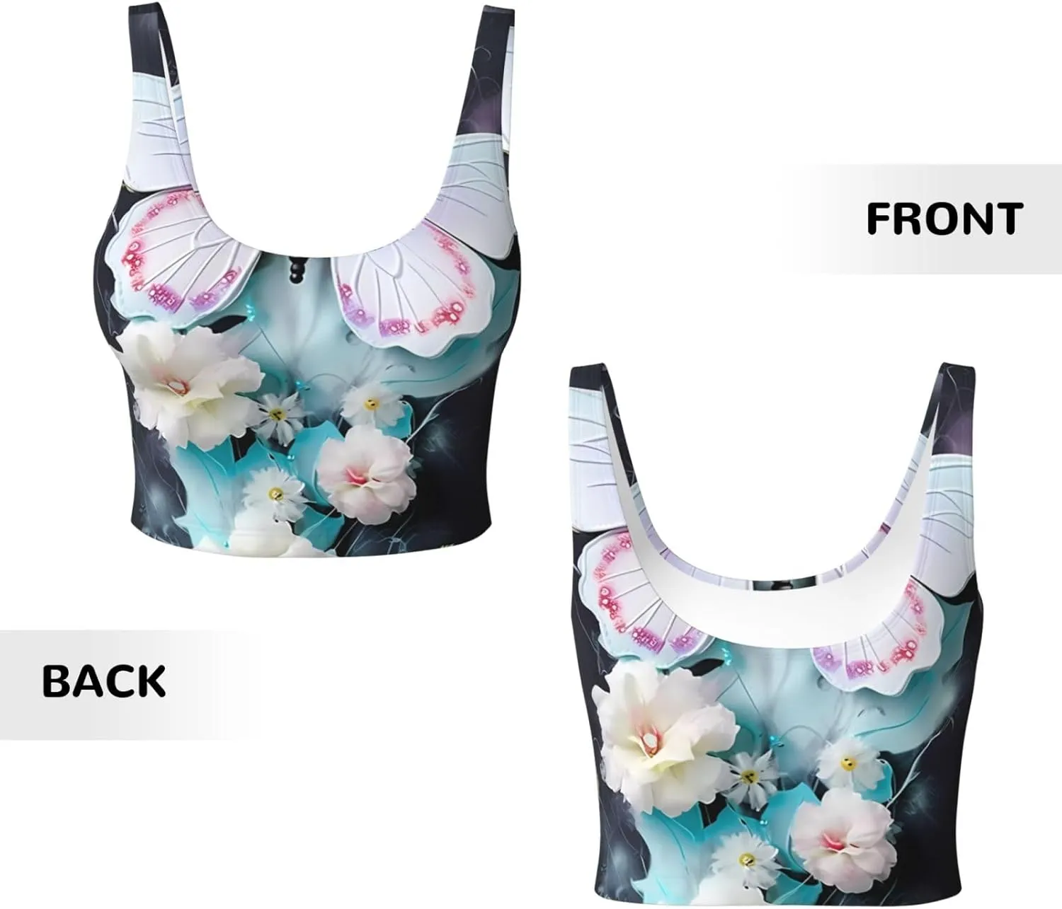White Butterfly Women's Sexy Sports Vest Sleeveless Athletic Gym T-Shirts Vest U-Shaped Back Quick Dry Top