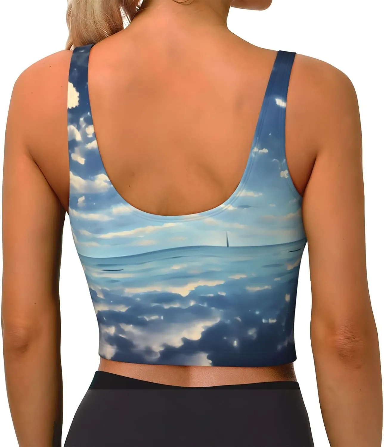 White Clouds Over The Sea Women's Sexy Sports Vest Sleeveless Athletic Gym T-Shirts Vest U-Shaped Back Quick Dry Top