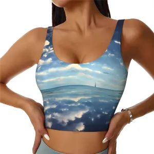 White Clouds Over The Sea Women's Sexy Sports Vest Sleeveless Athletic Gym T-Shirts Vest U-Shaped Back Quick Dry Top