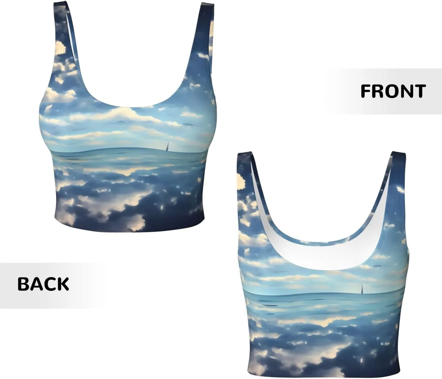 White Clouds Over The Sea Women's Sexy Sports Vest Sleeveless Athletic Gym T-Shirts Vest U-Shaped Back Quick Dry Top