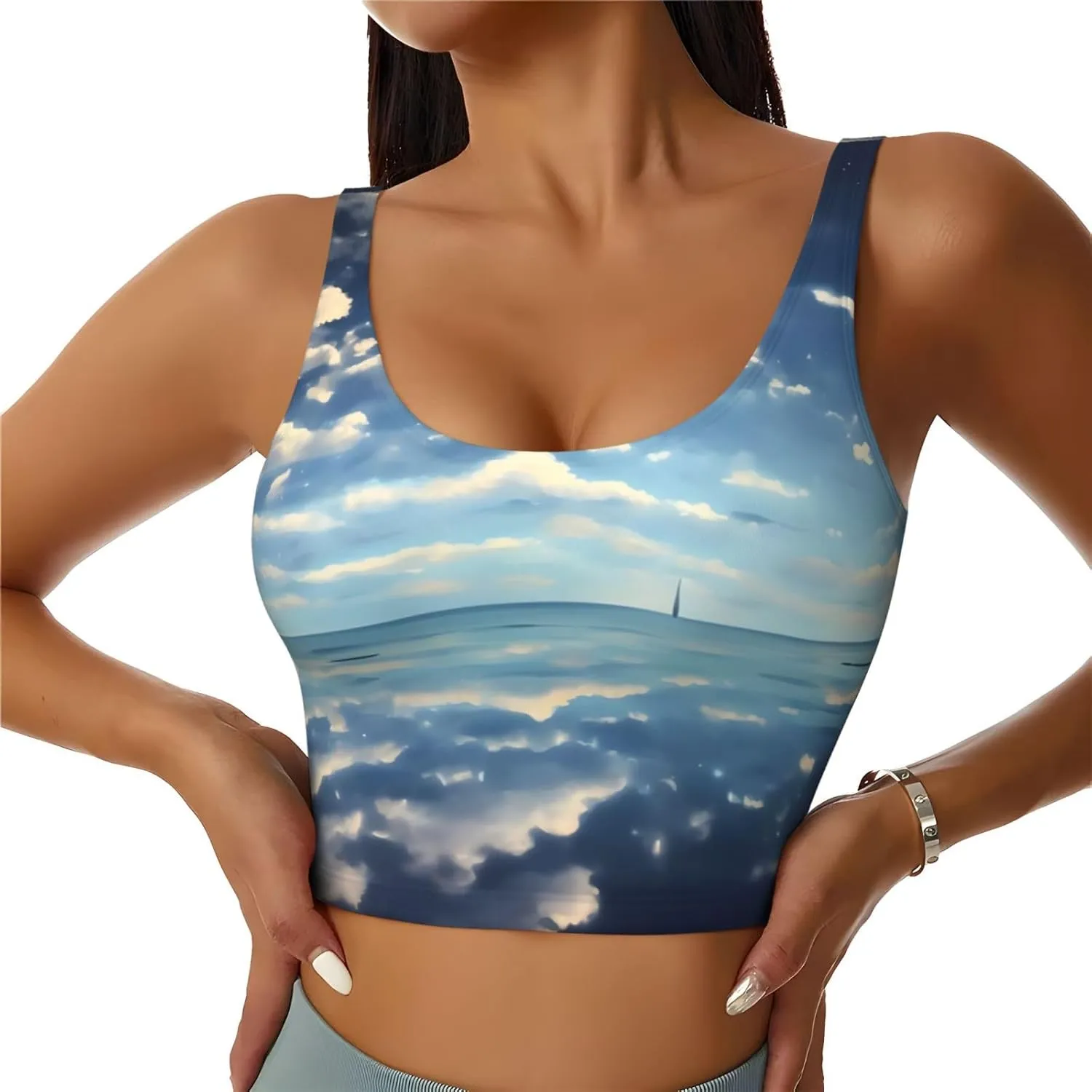 White Clouds Over The Sea Women's Sexy Sports Vest Sleeveless Athletic Gym T-Shirts Vest U-Shaped Back Quick Dry Top