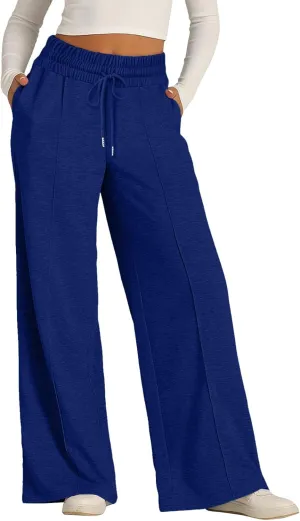Wide Leg Sweatpants Women Drawstring Workout Active Sweat Pants High Waisted Baggy Lounge Pants with Pockets