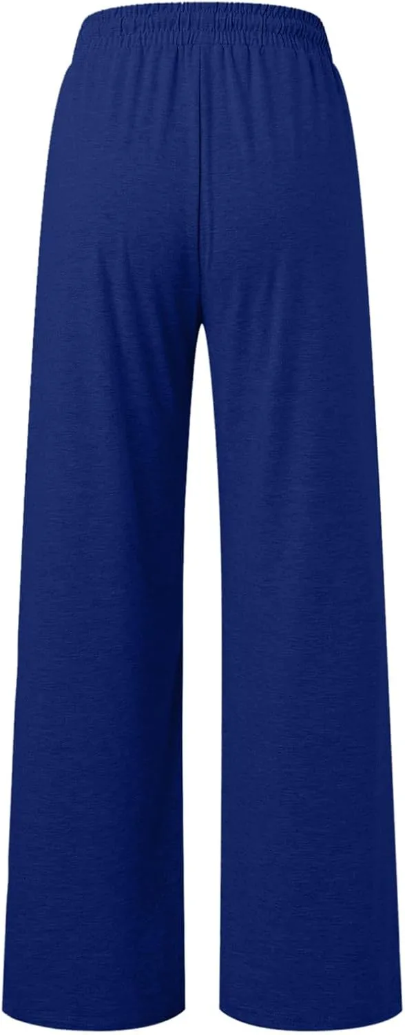 Wide Leg Sweatpants Women Drawstring Workout Active Sweat Pants High Waisted Baggy Lounge Pants with Pockets