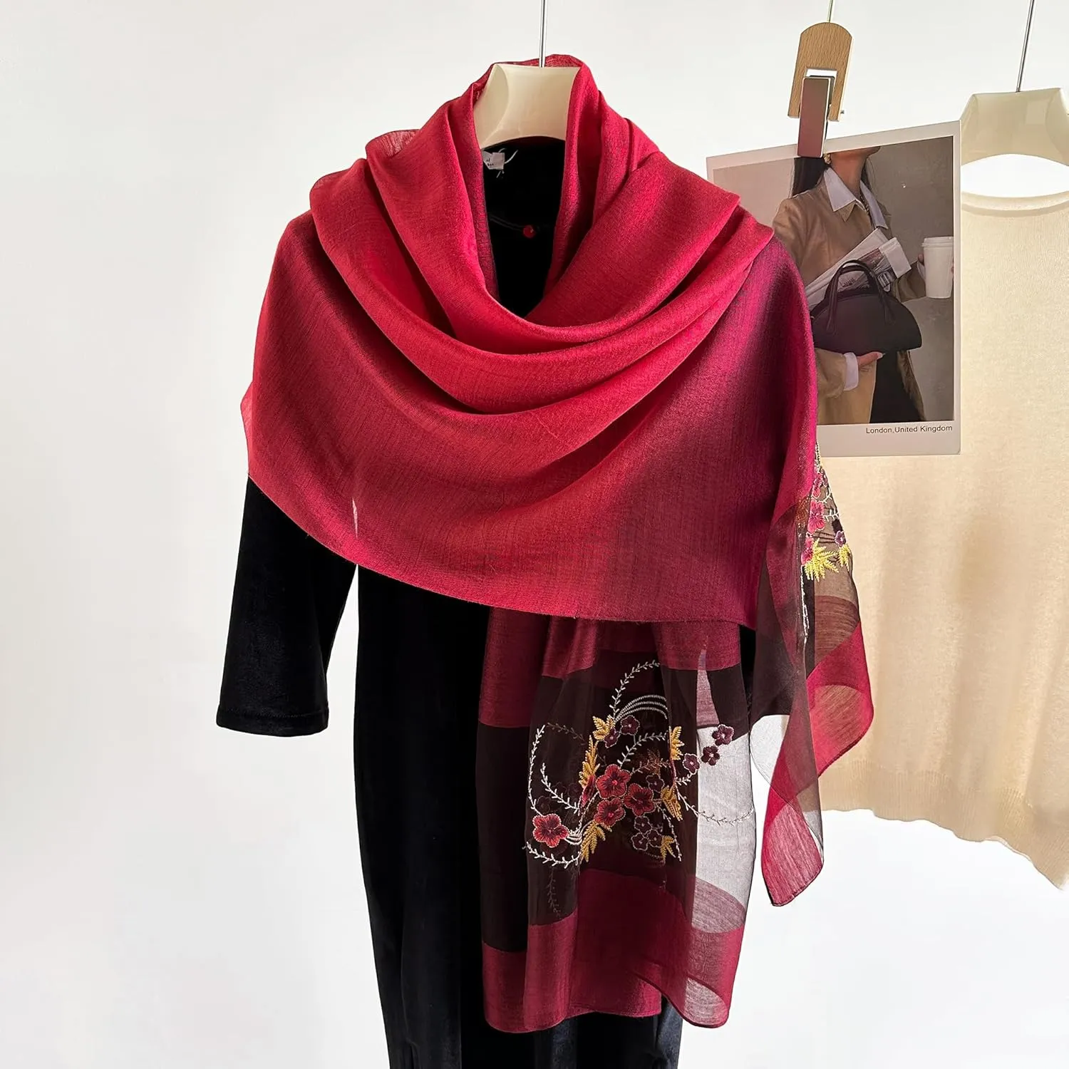 WINCESS.YU Silk Scarf for Women Lightweight Shawls and Wraps for Weddings Fashion Pashmina Shawl Embroidered Scarves
