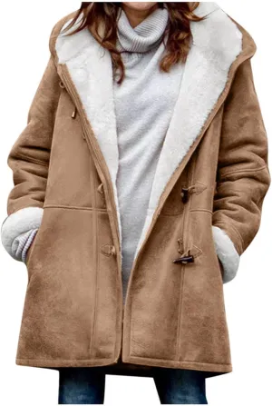 Winter Coat for Women 2023 Sherpa Lined Denim Coat Button Down Long Sleeve Lapel Collar Jacket Outerwear with Pockets