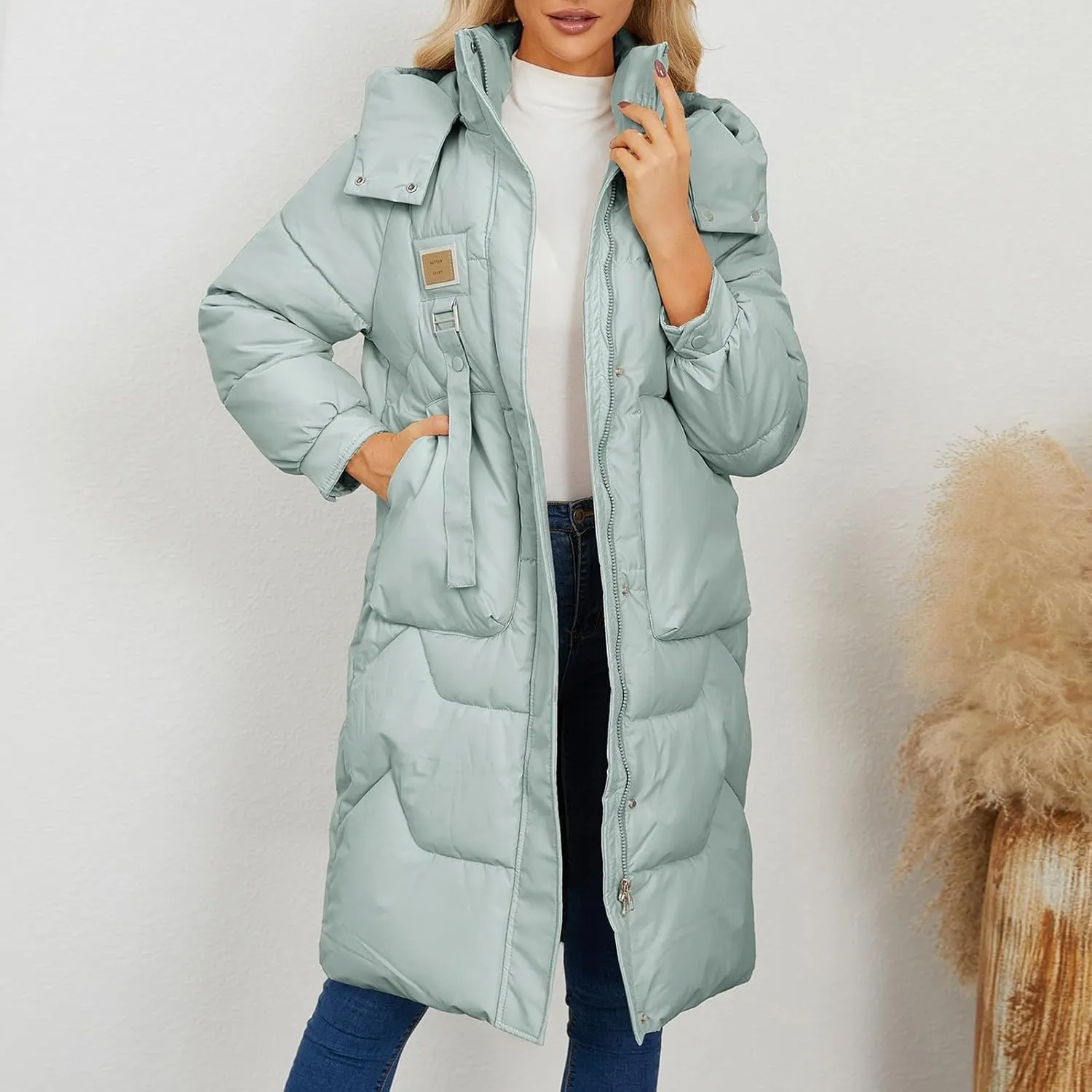 Winter Down Jacket Coat for Women Winter Long Puffer Hooded Zip Up Thickened Down Jackets Trendy Clothes Outerwear