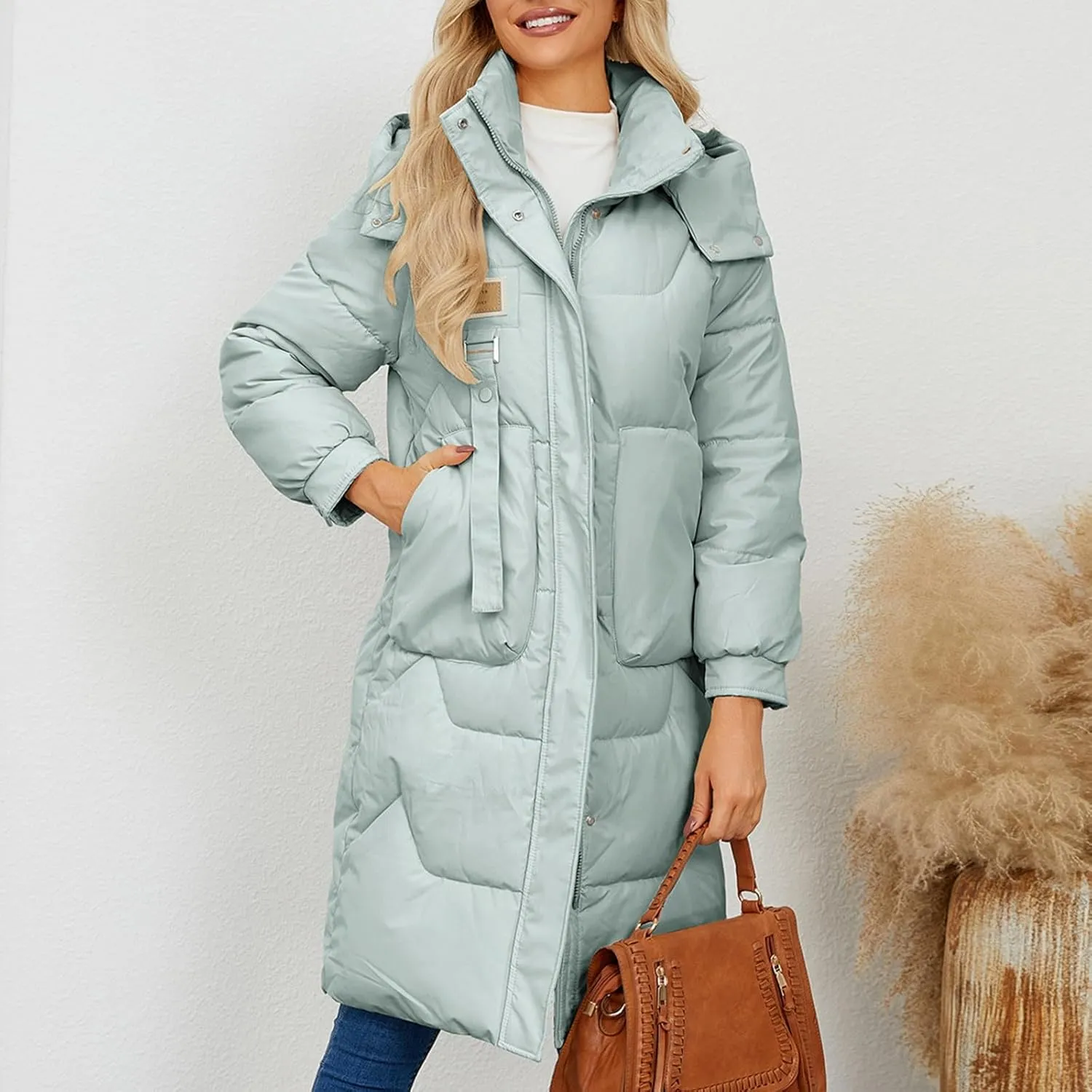 Winter Down Jacket Coat for Women Winter Long Puffer Hooded Zip Up Thickened Down Jackets Trendy Clothes Outerwear