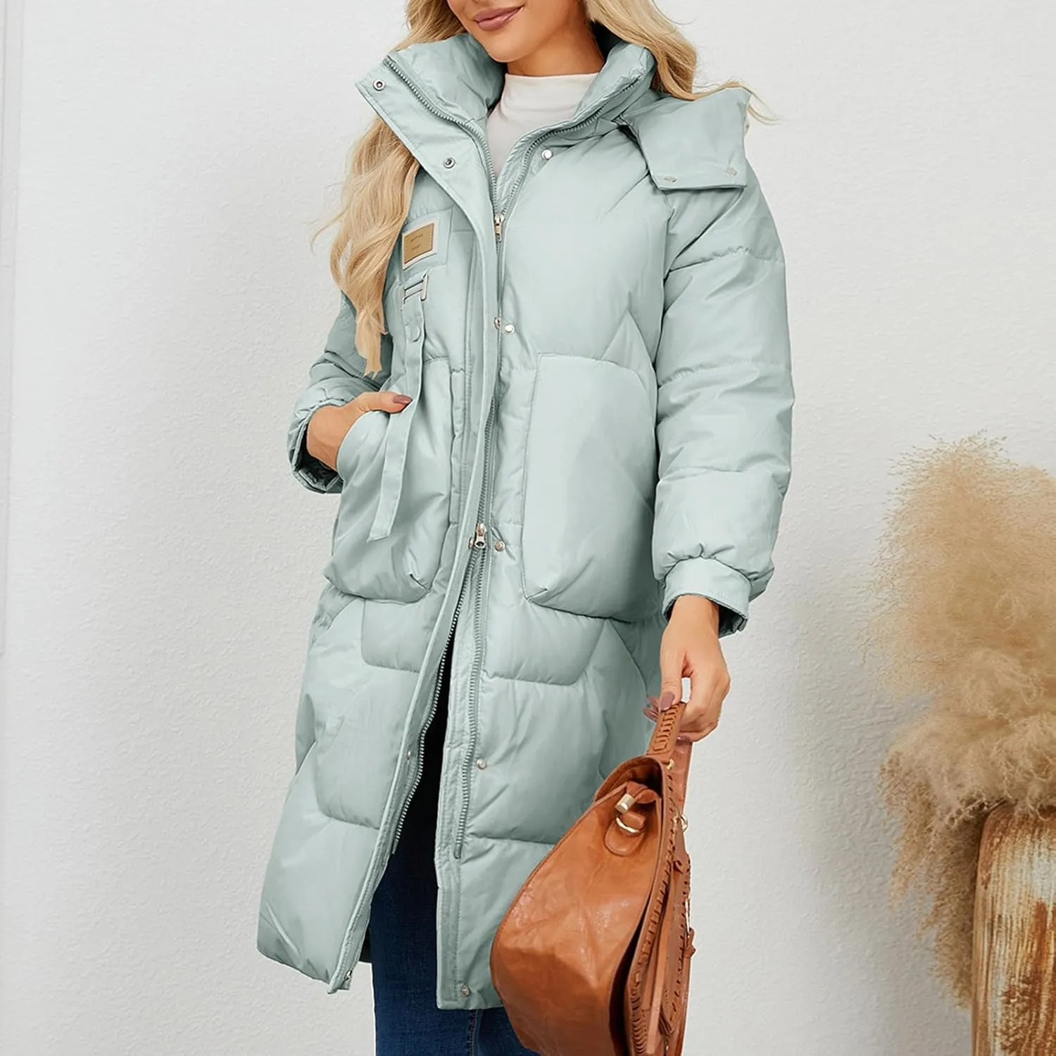 Winter Down Jacket Coat for Women Winter Long Puffer Hooded Zip Up Thickened Down Jackets Trendy Clothes Outerwear