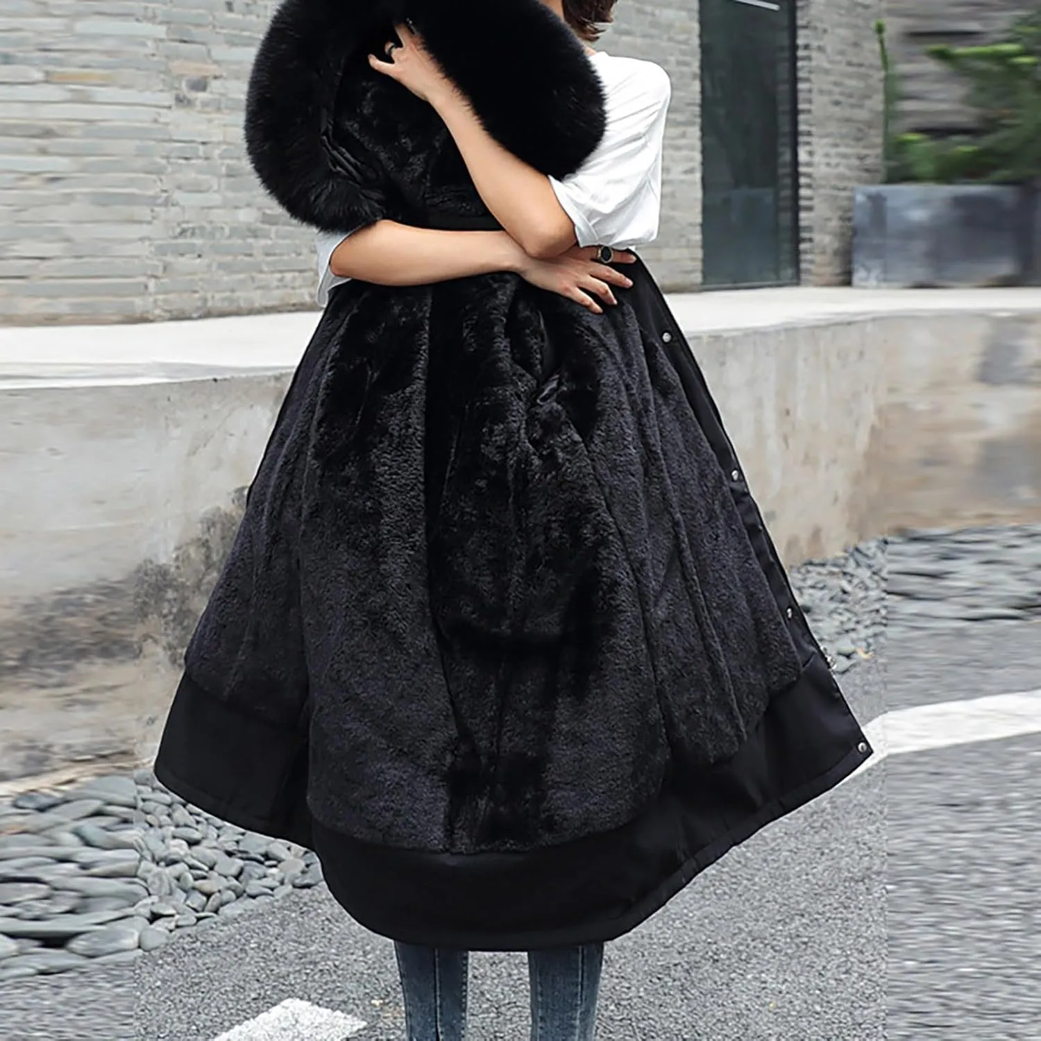 Winter Jacket for Women Long Parka Trench Coat Comfy Stitching Casual Cardigan Lapel Overcoat Belted Slim Outerwear
