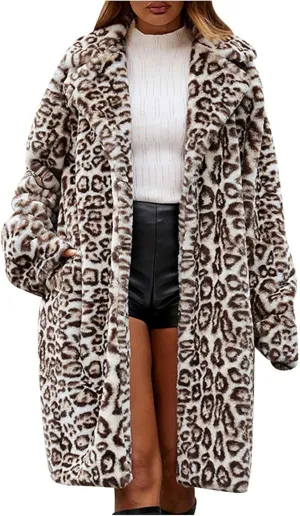 Winter Jackets for Women 2024 Fuzzy Fleece Jacket Long Winter Coat Faux Fur Jackets Fashion Leopard Print Coats