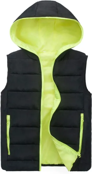 Winter Men Puffer Vest Hooded Sleeveless Padded Down Jacket Casual Outdoor Warm Quilted Vest with Pockets