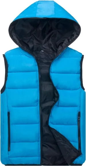 Winter Men Puffer Vest Hooded Sleeveless Padded Down Jacket Casual Outdoor Warm Quilted Vest with Pockets