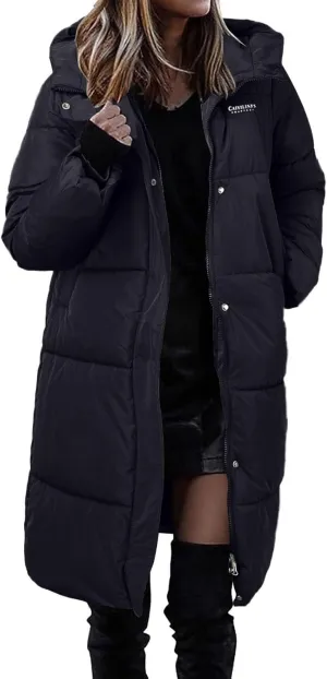 Winter Zip Up Solid Down Coat for Womens Long Sleeve Hooded Long Puffer Coat with Pockets Casual Insulated Overcoat