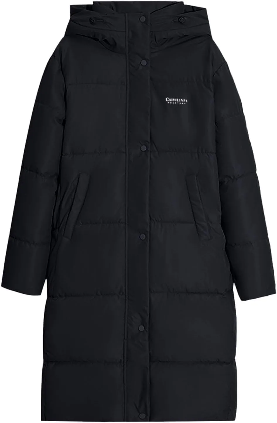 Winter Zip Up Solid Down Coat for Womens Long Sleeve Hooded Long Puffer Coat with Pockets Casual Insulated Overcoat