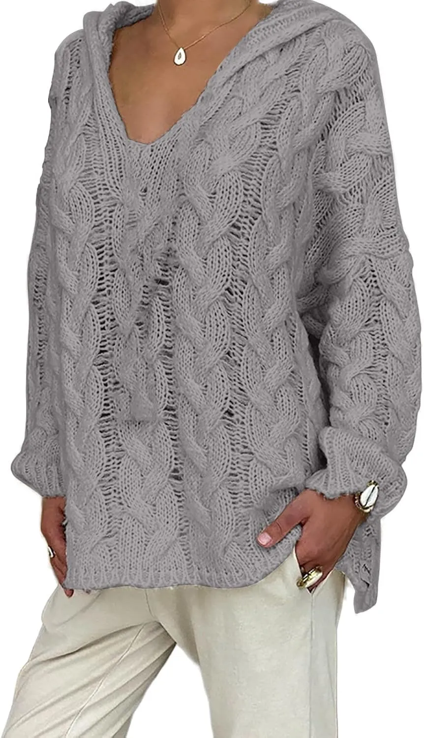 Women Cable Knit Sweater Long Sleeve Oversized Chunky Sweaters Casual Warm Comfortable Sweaters