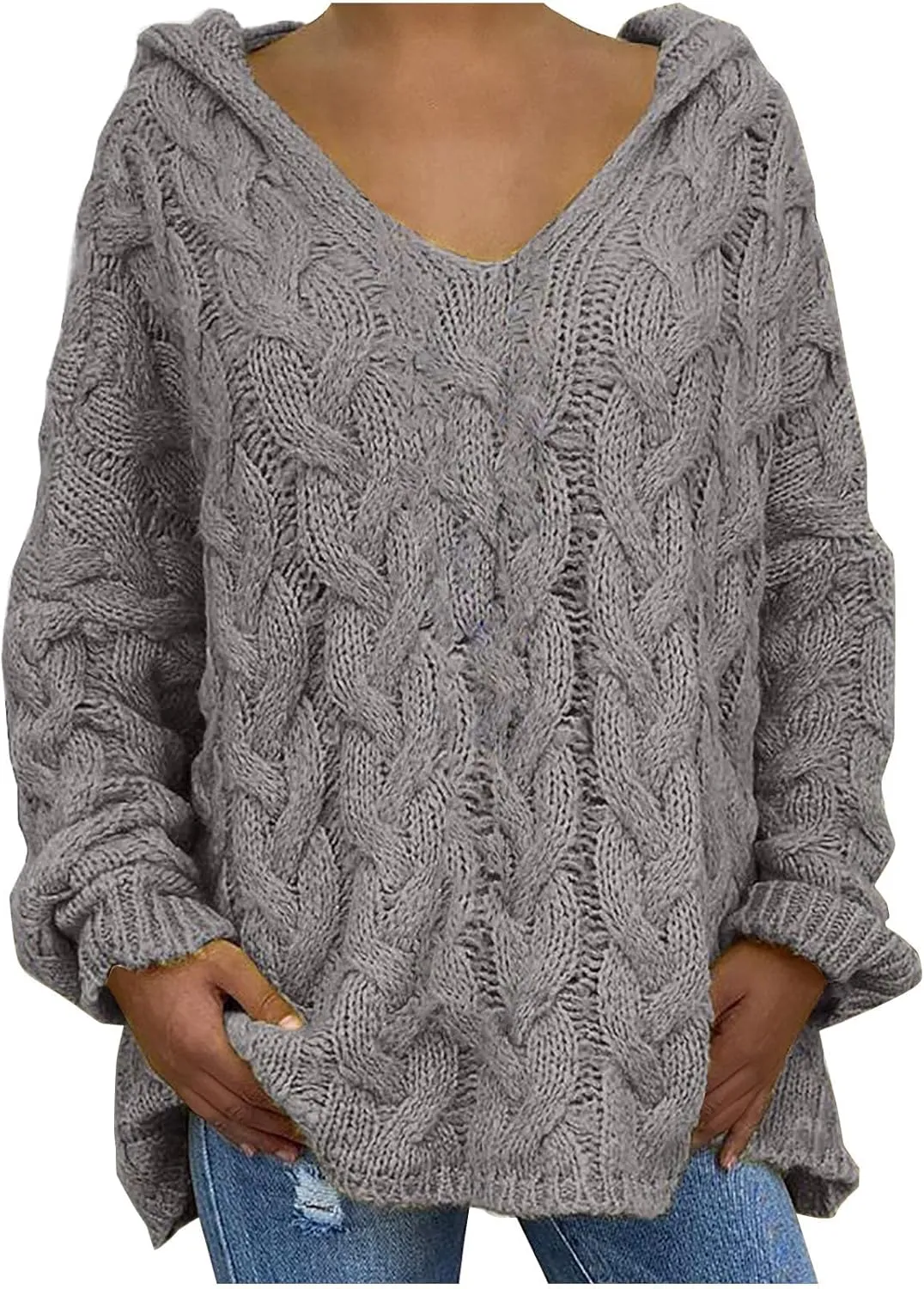 Women Cable Knit Sweater Long Sleeve Oversized Chunky Sweaters Casual Warm Comfortable Sweaters