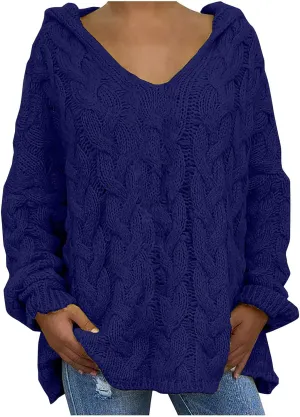Women Cable Knit Sweater Long Sleeve Oversized Chunky Sweaters Casual Warm Comfortable Sweaters
