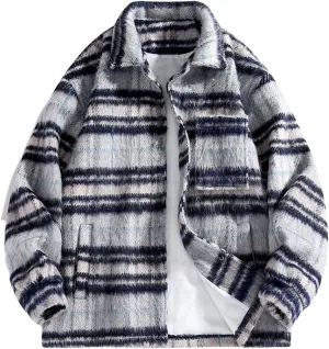 Women Fleece Shacket Jacket Casual Plaid Long Sleeve Button Down Shirts Jackets Wool Blend Coats Fall Outerwear 2024