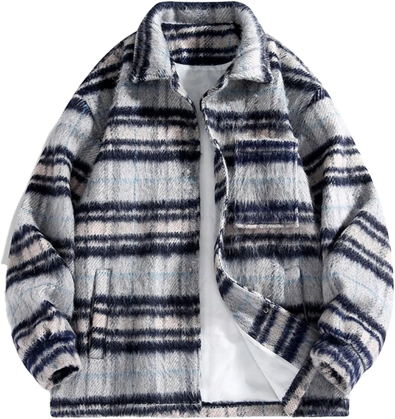 Women Fleece Shacket Jacket Casual Plaid Long Sleeve Button Down Shirts Jackets Wool Blend Coats Fall Outerwear 2024