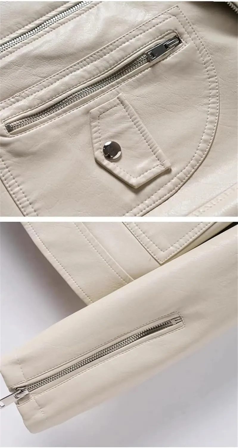 Women Moto Biker Sheep Leather Jackets Short Diagonal Zipper Real Split Sheepskin Jackets Coats