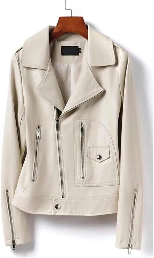 Women Moto Biker Sheep Leather Jackets Short Diagonal Zipper Real Split Sheepskin Jackets Coats