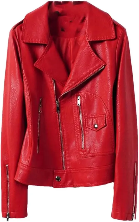 Women Moto Biker Sheep Leather Jackets Short Diagonal Zipper Real Split Sheepskin Jackets Coats