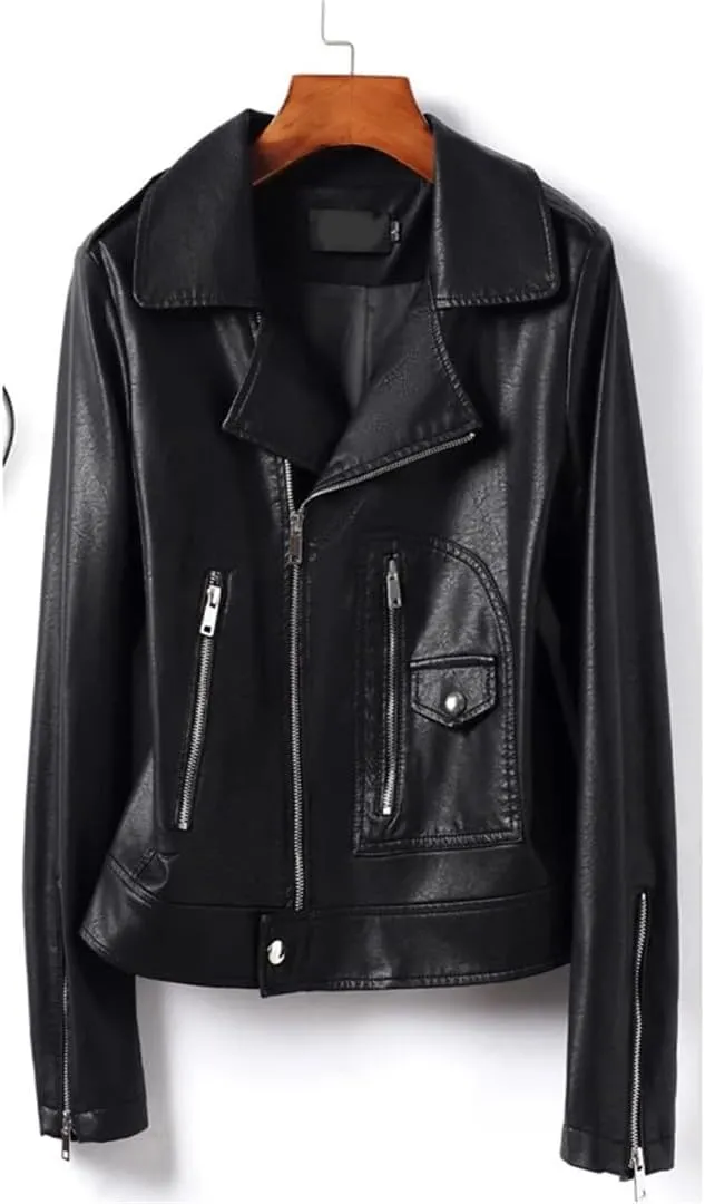 Women Moto Biker Sheep Leather Jackets Short Diagonal Zipper Real Split Sheepskin Jackets Coats