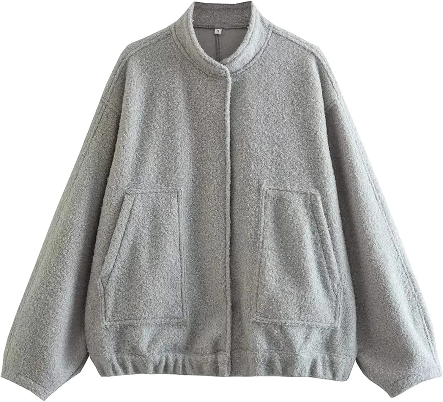 Women Oversized Long Sleeve Shacket Jackets Wool Blend Coat Button Down Outerwear Bomber Jackets
