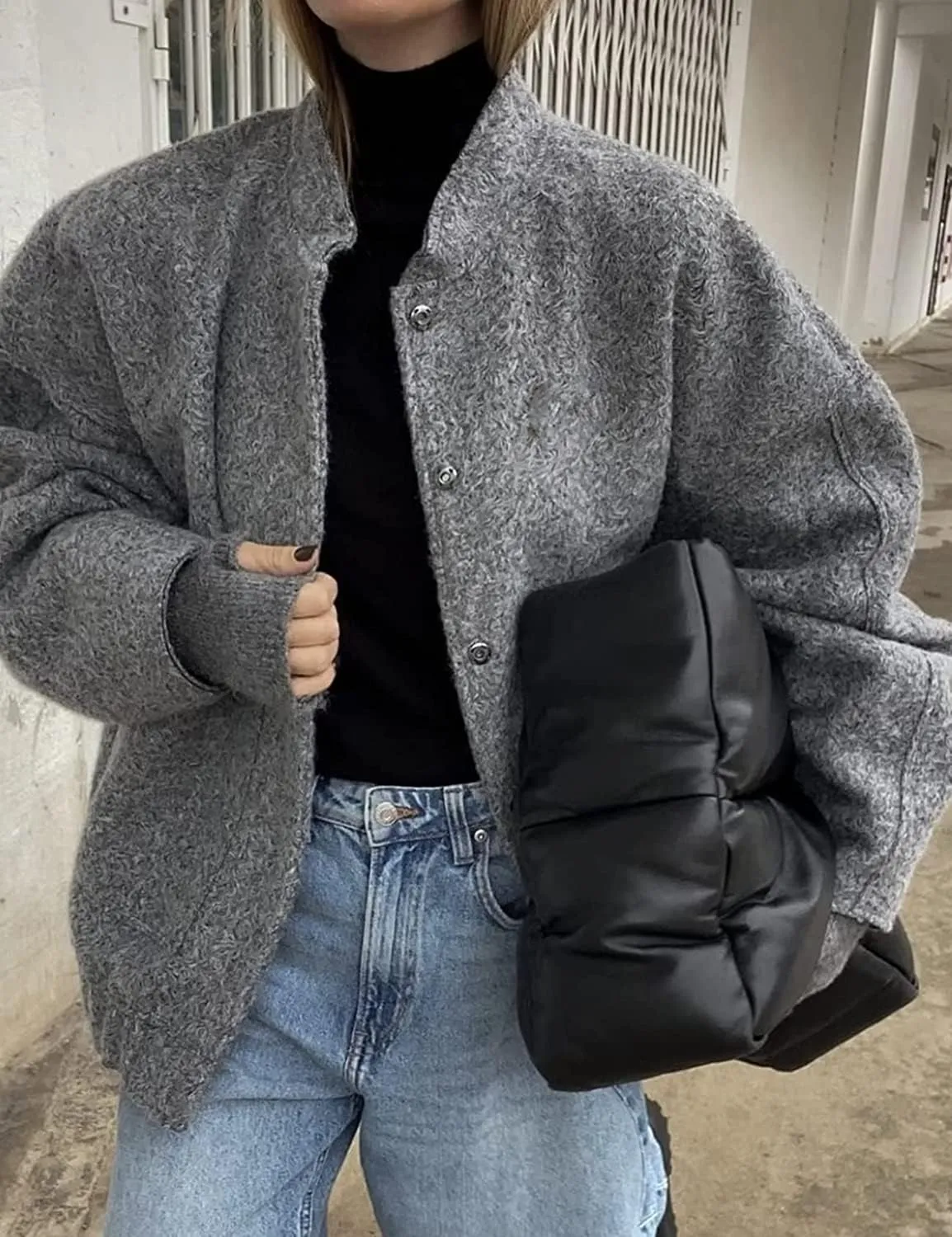 Women Oversized Long Sleeve Shacket Jackets Wool Blend Coat Button Down Outerwear Bomber Jackets