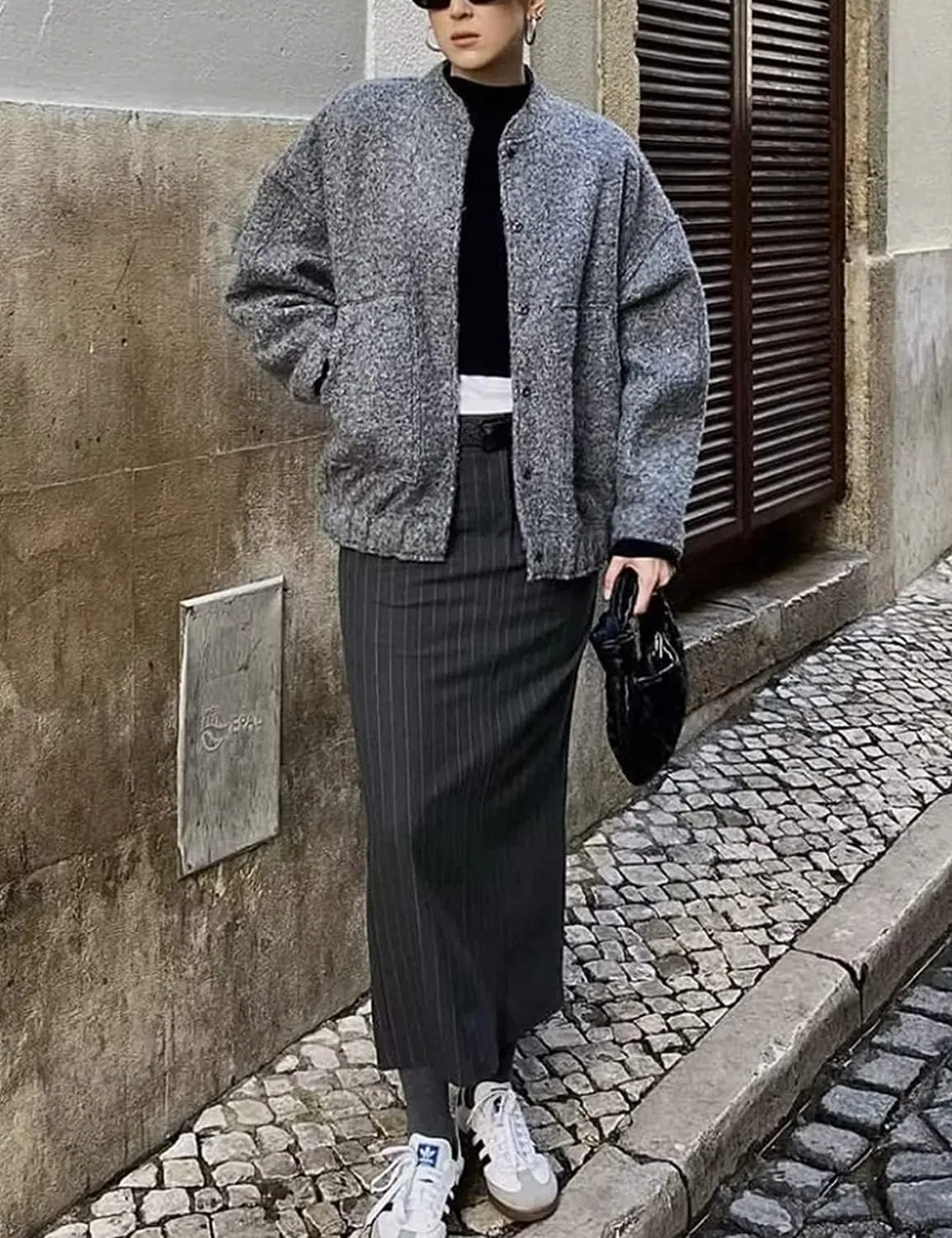 Women Oversized Long Sleeve Shacket Jackets Wool Blend Coat Button Down Outerwear Bomber Jackets