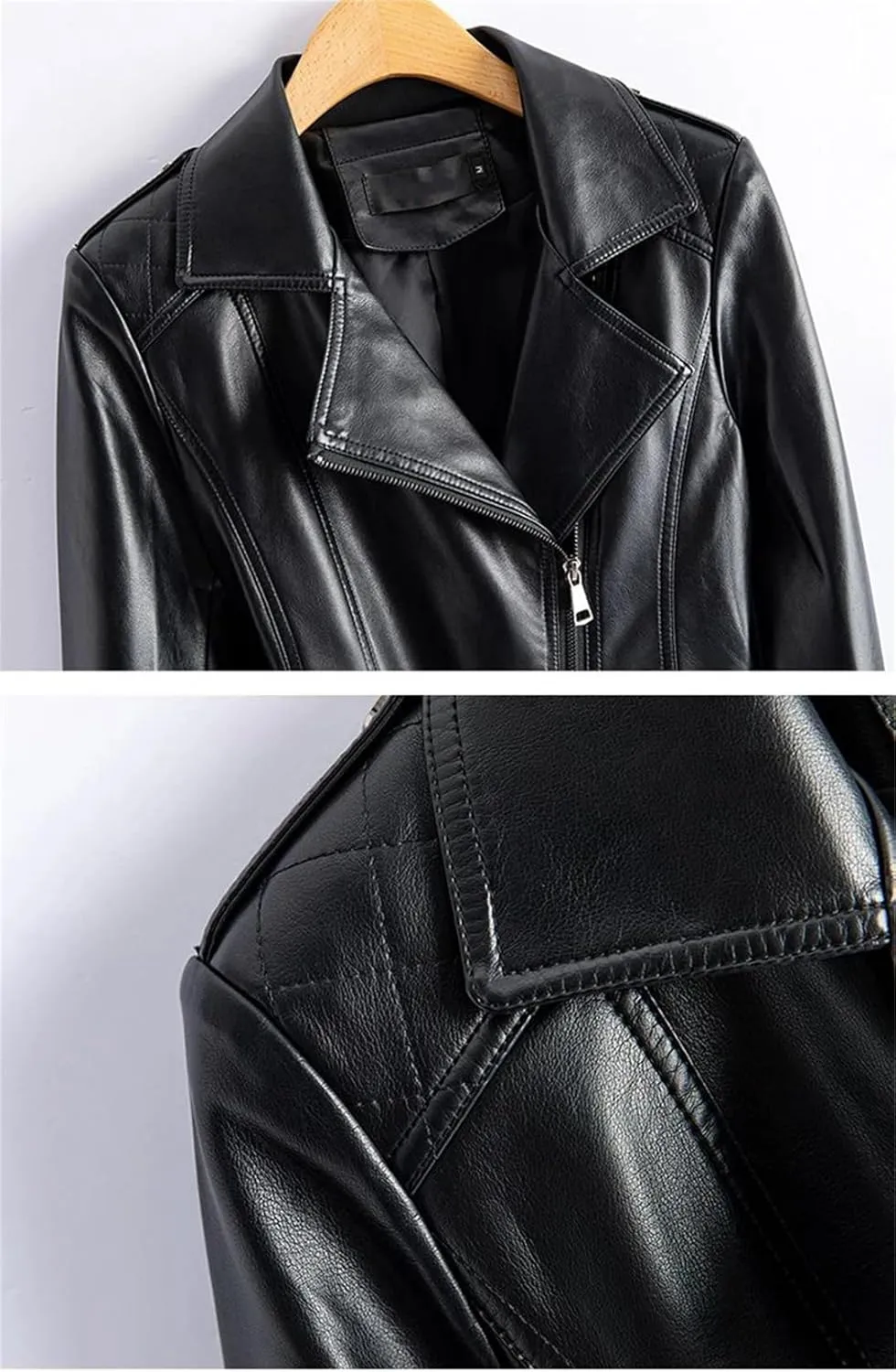 Women Red Split Sheepskin Jackets Zipper Short Full Sleeve Moto Biker Jackets Leather Coats