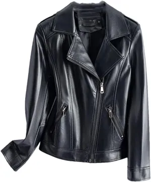 Women Red Split Sheepskin Jackets Zipper Short Full Sleeve Moto Biker Jackets Leather Coats