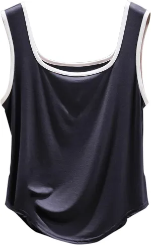 Women Tank Top Summer Fashion Clock Block Sleeveless Square Neck Shirt Casual Lightweight Breathable Athletic Blouse