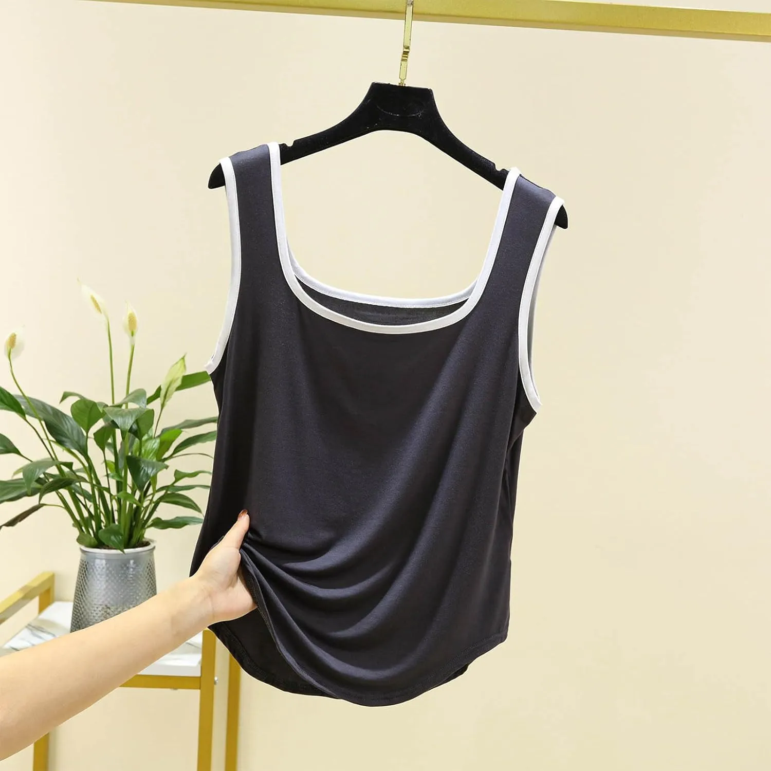 Women Tank Top Summer Fashion Clock Block Sleeveless Square Neck Shirt Casual Lightweight Breathable Athletic Blouse