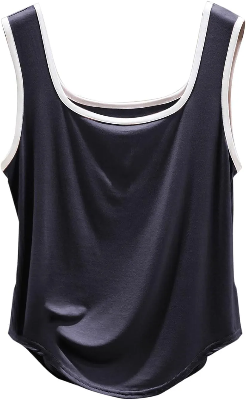 Women Tank Top Summer Fashion Clock Block Sleeveless Square Neck Shirt Casual Lightweight Breathable Athletic Blouse
