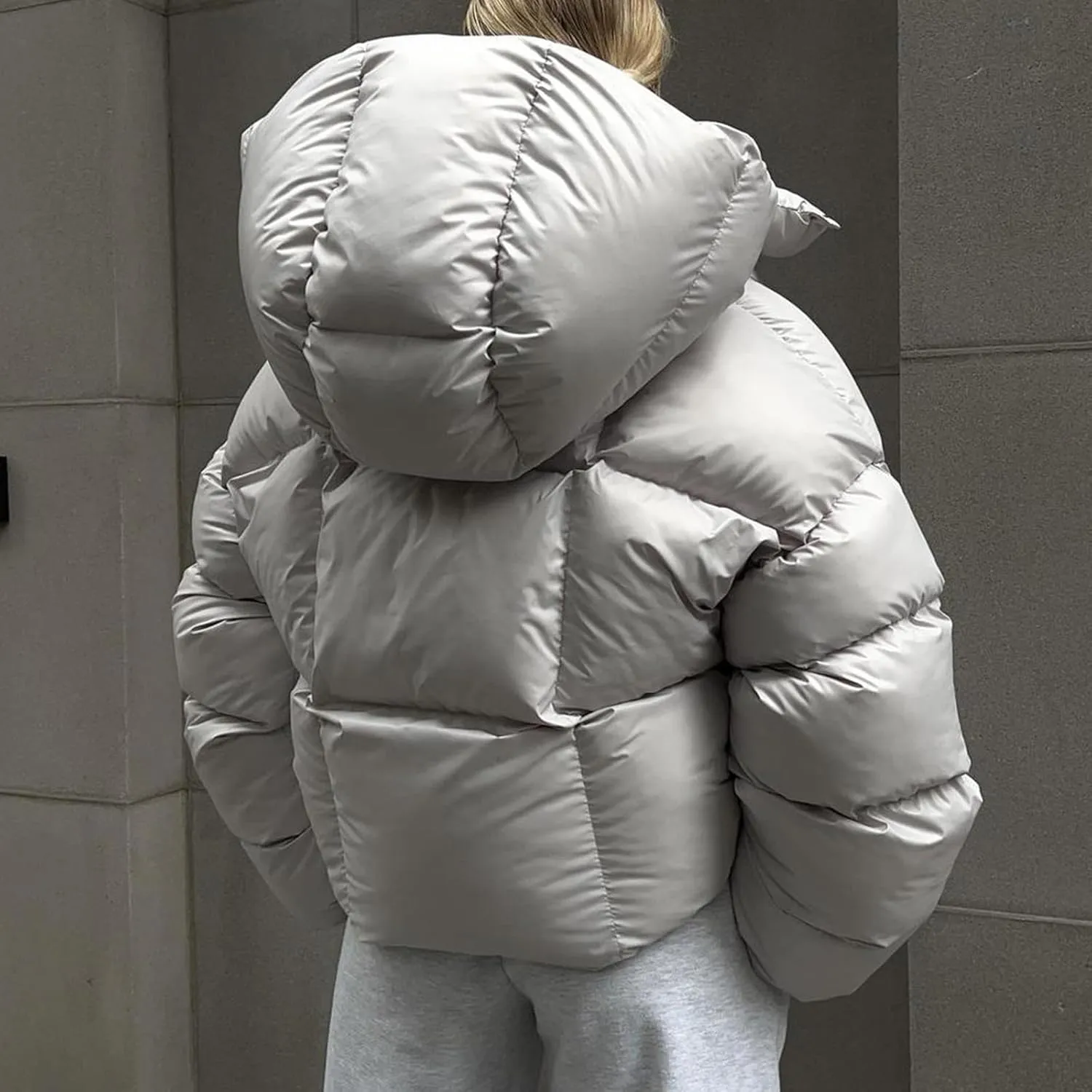 Women Trendy Stand Collar Puffer Jacket Warm Winter Turtleneck Coats Hooded Cardigan Down Puffy Bread Outwear