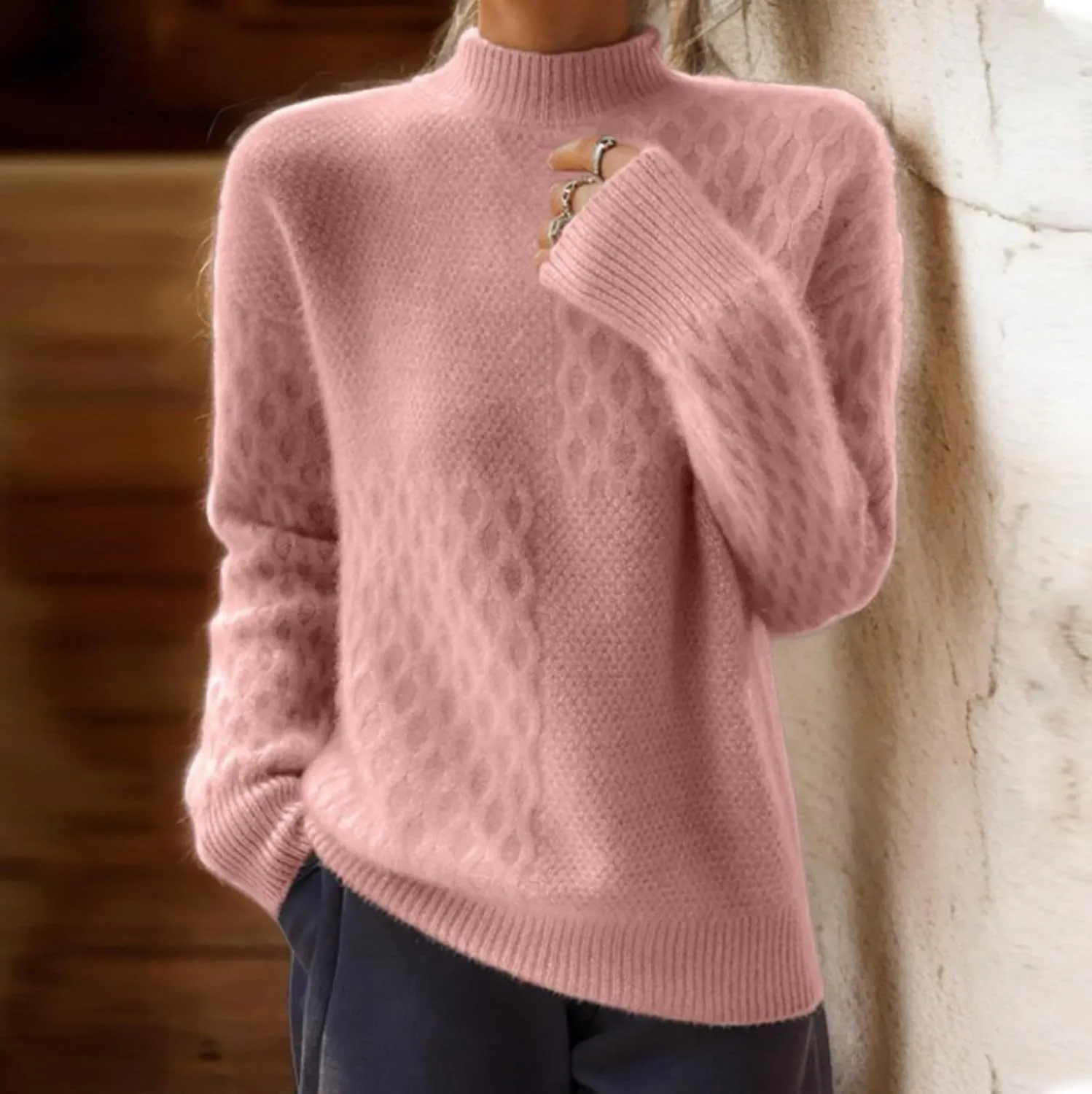 Women Turtleneck Warm Sweater Long Sleeve Comfortable Sweaters Casual Trendy Chunky Sweaters