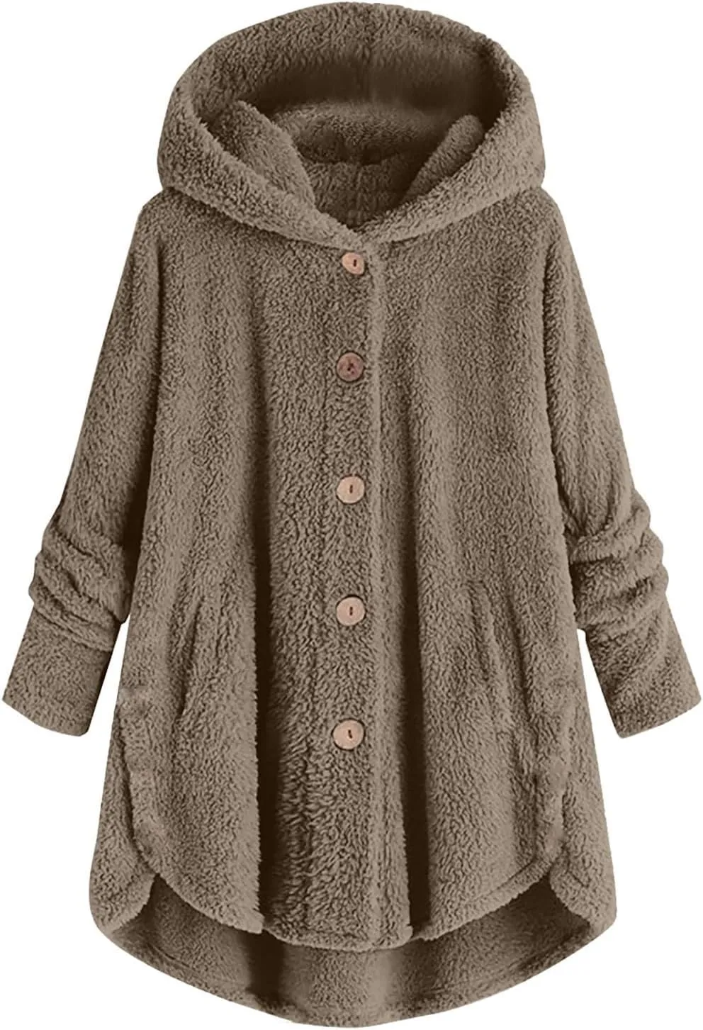 Women Winter Plush Coats Plus Size Button Hooded Cardigan Coat Loose Casual Outerwear Fleece Wool Jacket