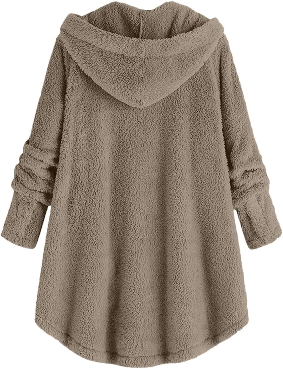 Women Winter Plush Coats Plus Size Button Hooded Cardigan Coat Loose Casual Outerwear Fleece Wool Jacket
