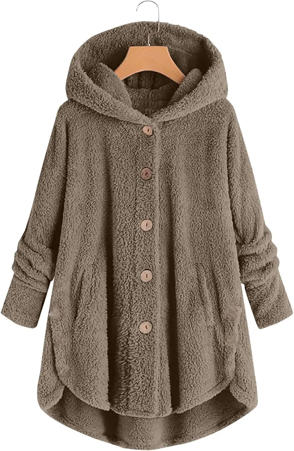 Women Winter Plush Coats Plus Size Button Hooded Cardigan Coat Loose Casual Outerwear Fleece Wool Jacket