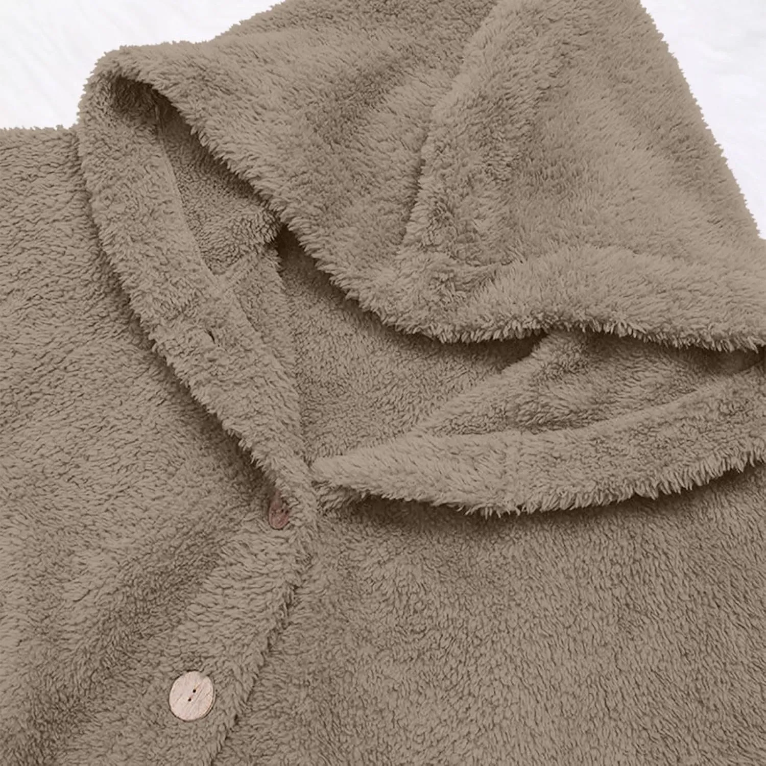 Women Winter Plush Coats Plus Size Button Hooded Cardigan Coat Loose Casual Outerwear Fleece Wool Jacket