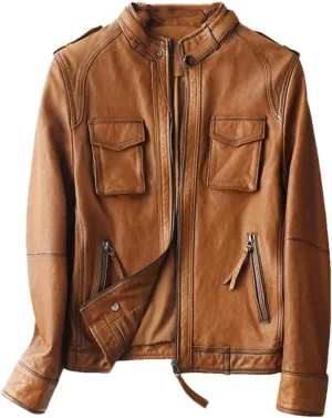 Womens 100% Sheepskin Short Jacket Long Sleeve Moto Biker Jackets Vintage Slim Leather Jackets