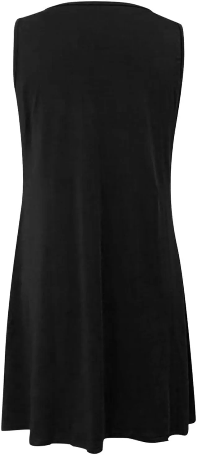 Womens 2023 Summer Tank Dress Sleeveless Keyhole Hollow Round Neck Boho Printed Hem Swing Short Mini Sundress Casual Loose