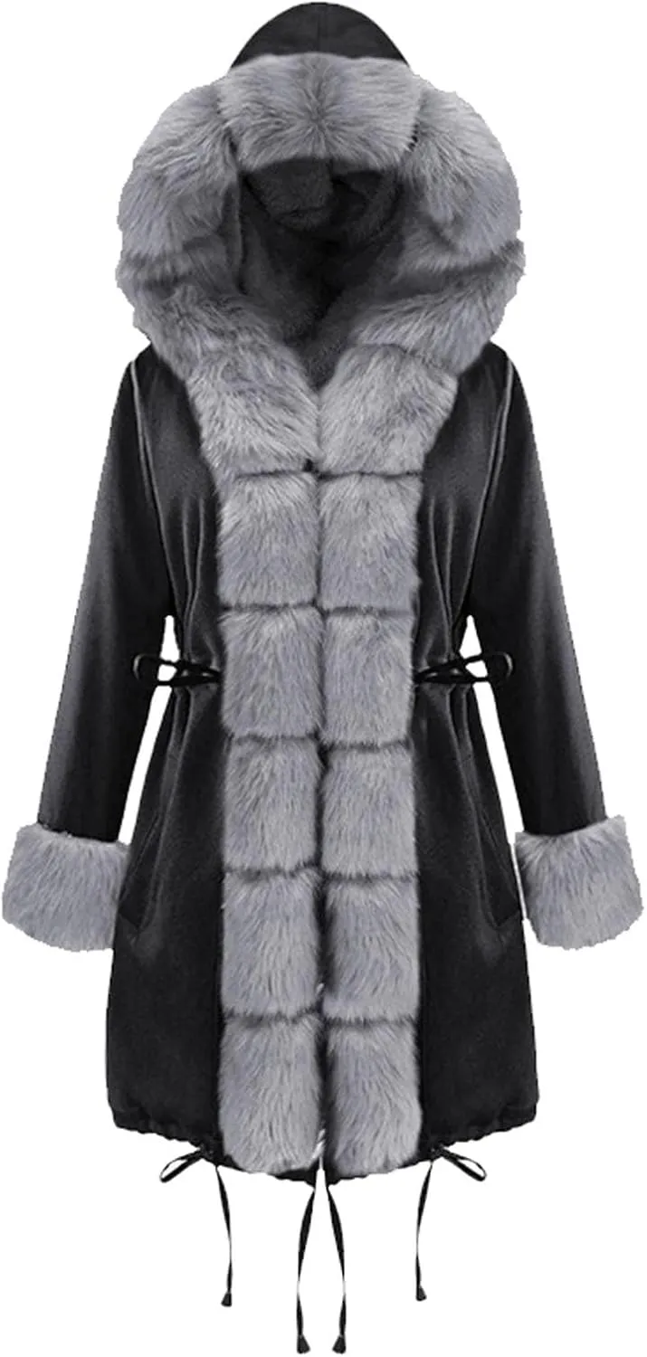 Women's 2024 Winter Fuzzy Fleece Coats Open Front Faux Fur Long Jackets Lapel Long Sleeve Sherpa Outerwear Coat