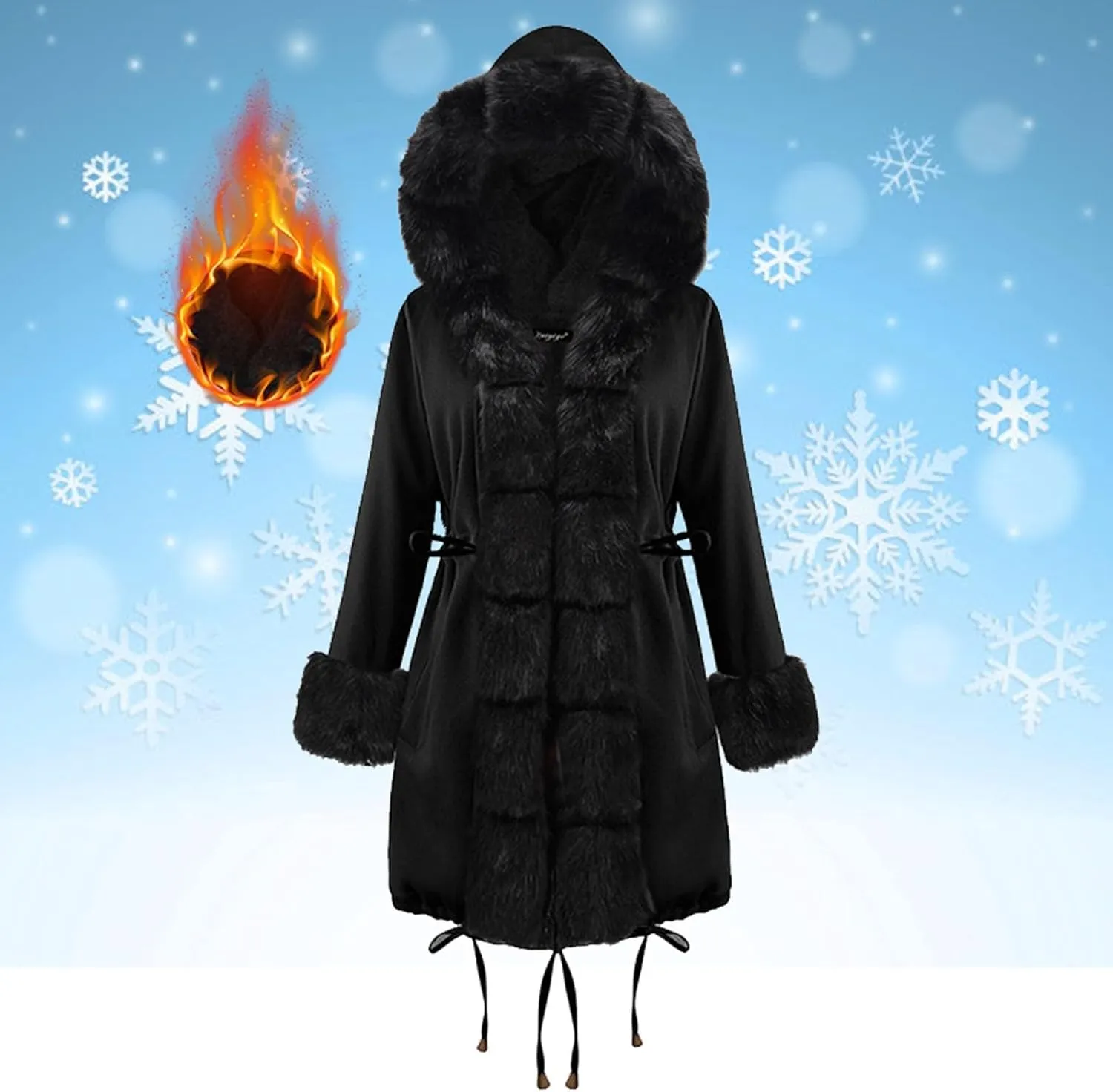 Women's 2024 Winter Fuzzy Fleece Coats Open Front Faux Fur Long Jackets Lapel Long Sleeve Sherpa Outerwear Coat