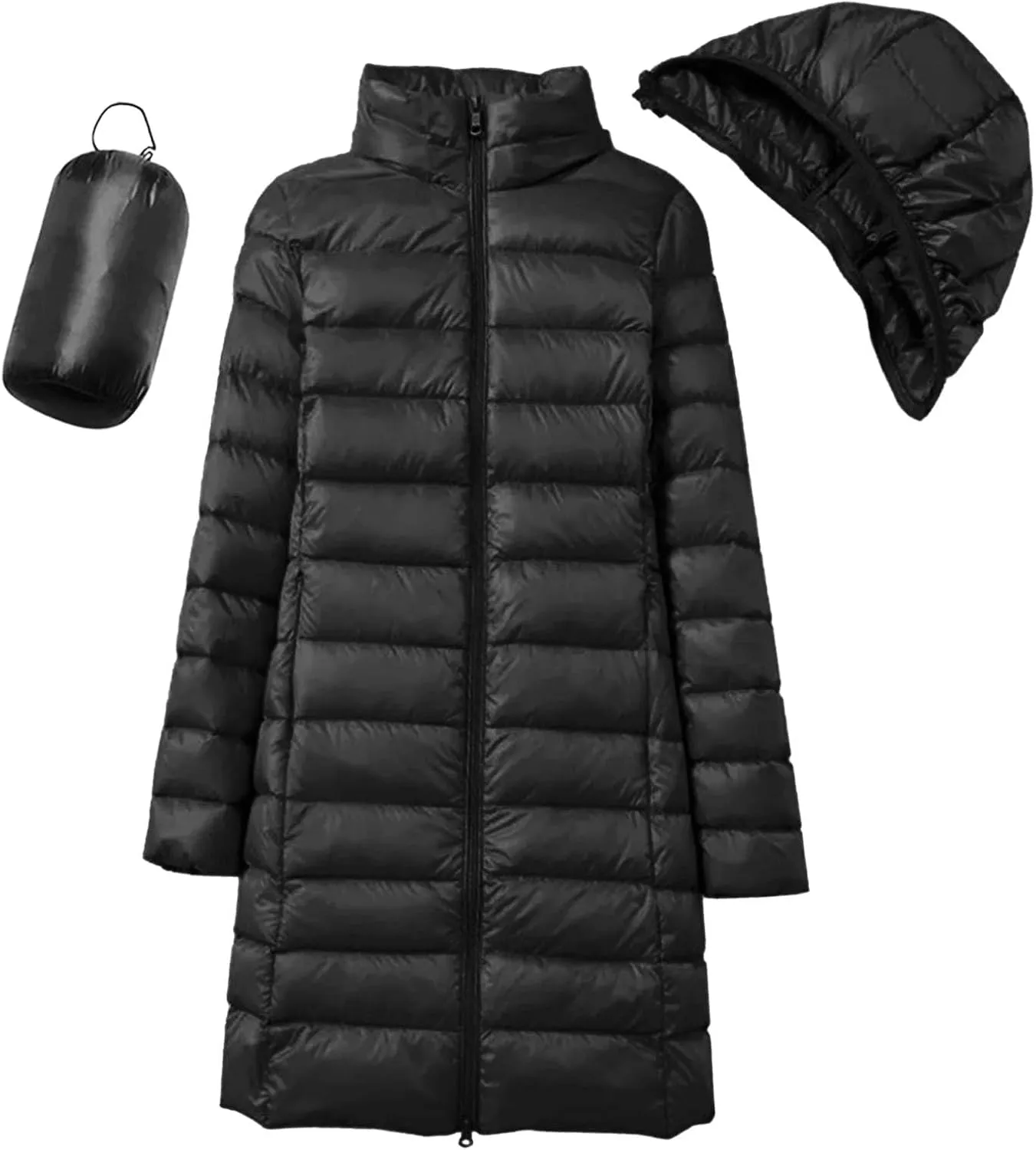 Womens 2024 Winter Long Coats Lightweight Packable Warm Puffer Jacket Hooded Removable Qulited Jackets Casual Outwear