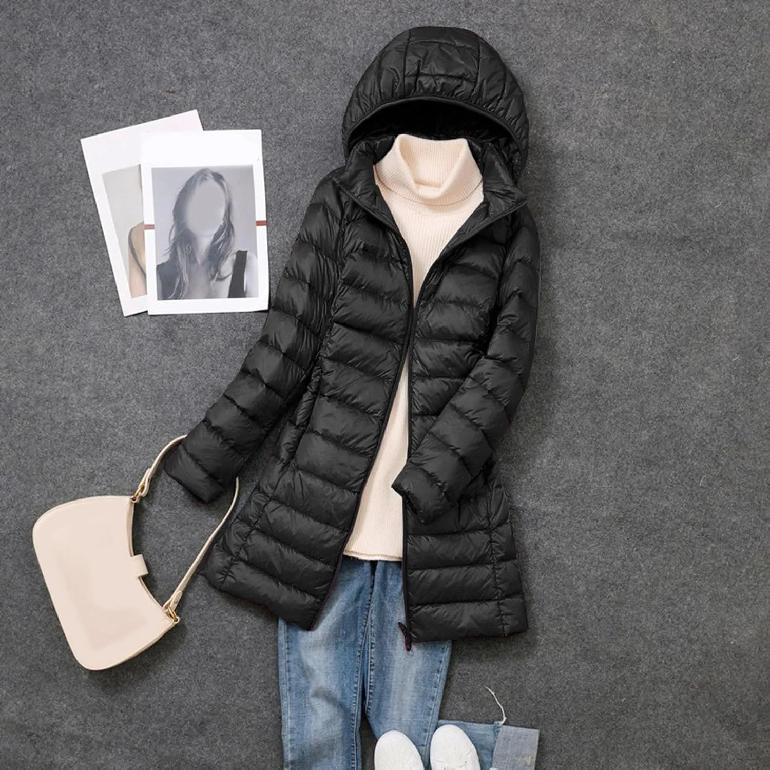 Womens 2024 Winter Long Coats Lightweight Packable Warm Puffer Jacket Hooded Removable Qulited Jackets Casual Outwear