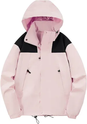 Women's Athletic Jackets Raincoat Patchwork Hooded Waterproof Soft Shell Jackets Womens Windproof Hiking Raincoat