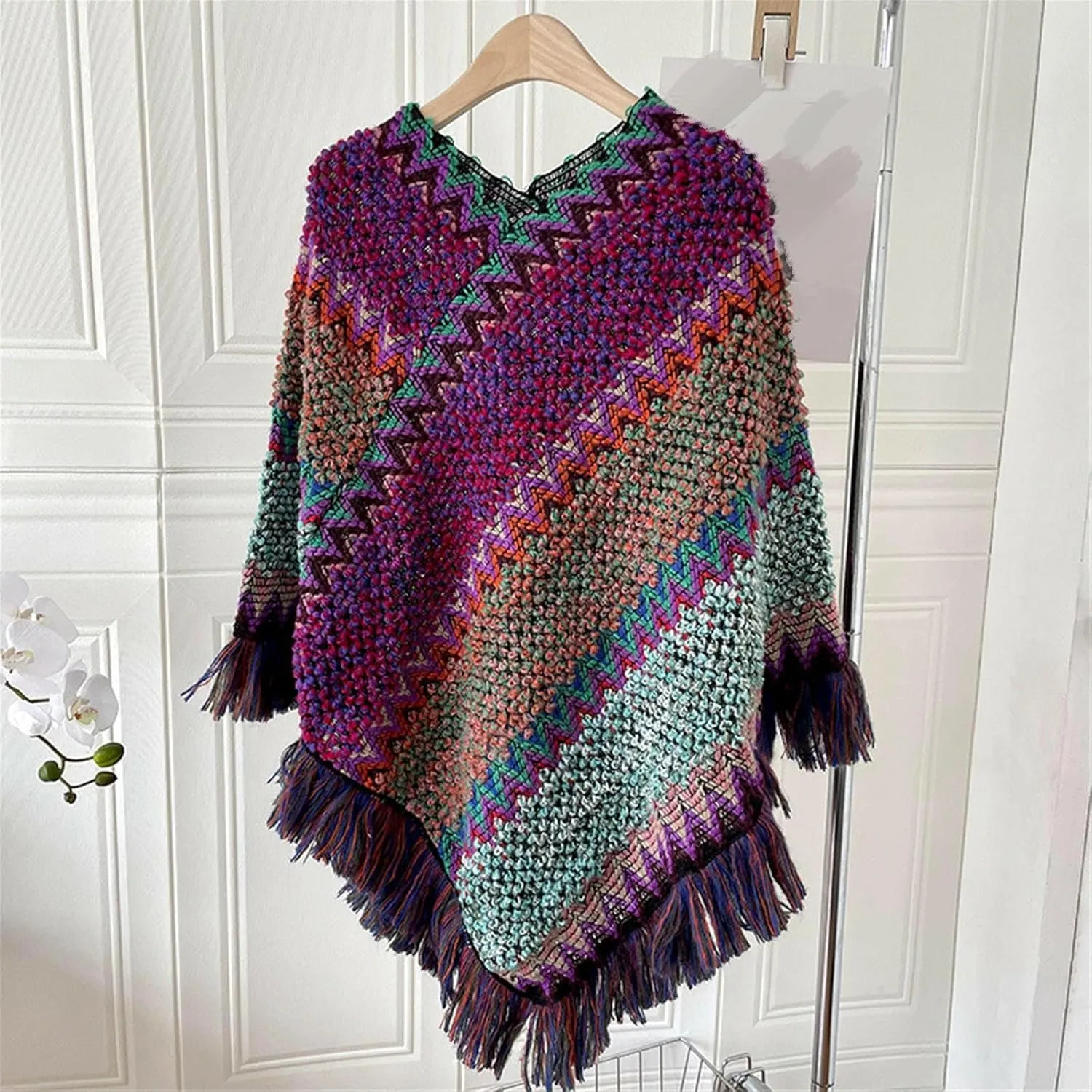 Womens Blanket Open Front Poncho Sweater Scarf Wrap Knitted Elegant Shawls Cape Warm Long Cardigan Coat for Fall Winter