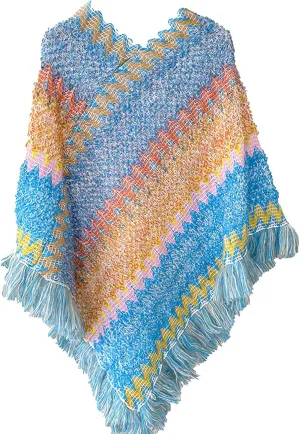Womens Blanket Open Front Poncho Sweater Scarf Wrap Knitted Elegant Shawls Cape Warm Long Cardigan Coat for Fall Winter